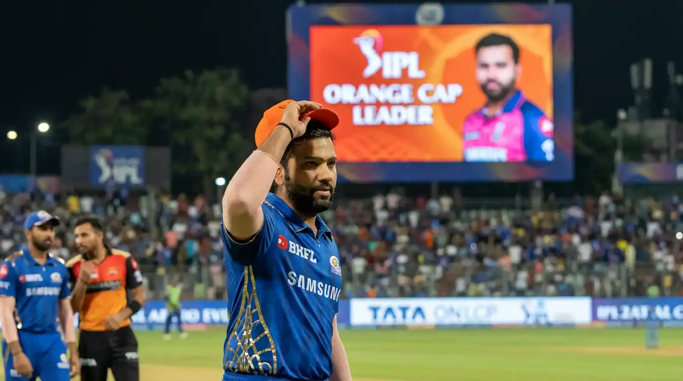 The current Orange Cap leader sporting the cap on the field post-match.
